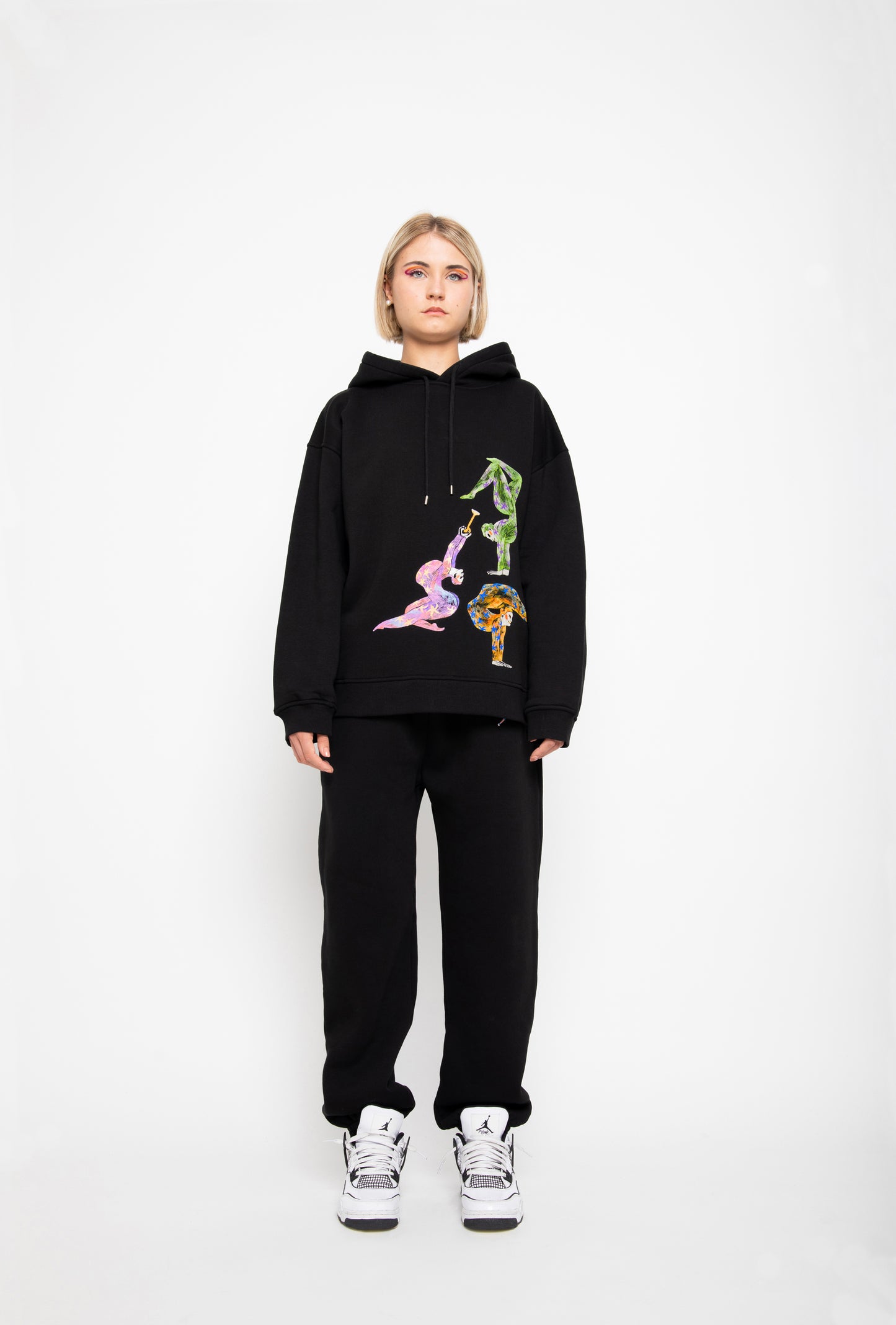 R4R-B-119-2 UNISEX HOODED SWEATSHIRT WITH RELIEF PRINTS