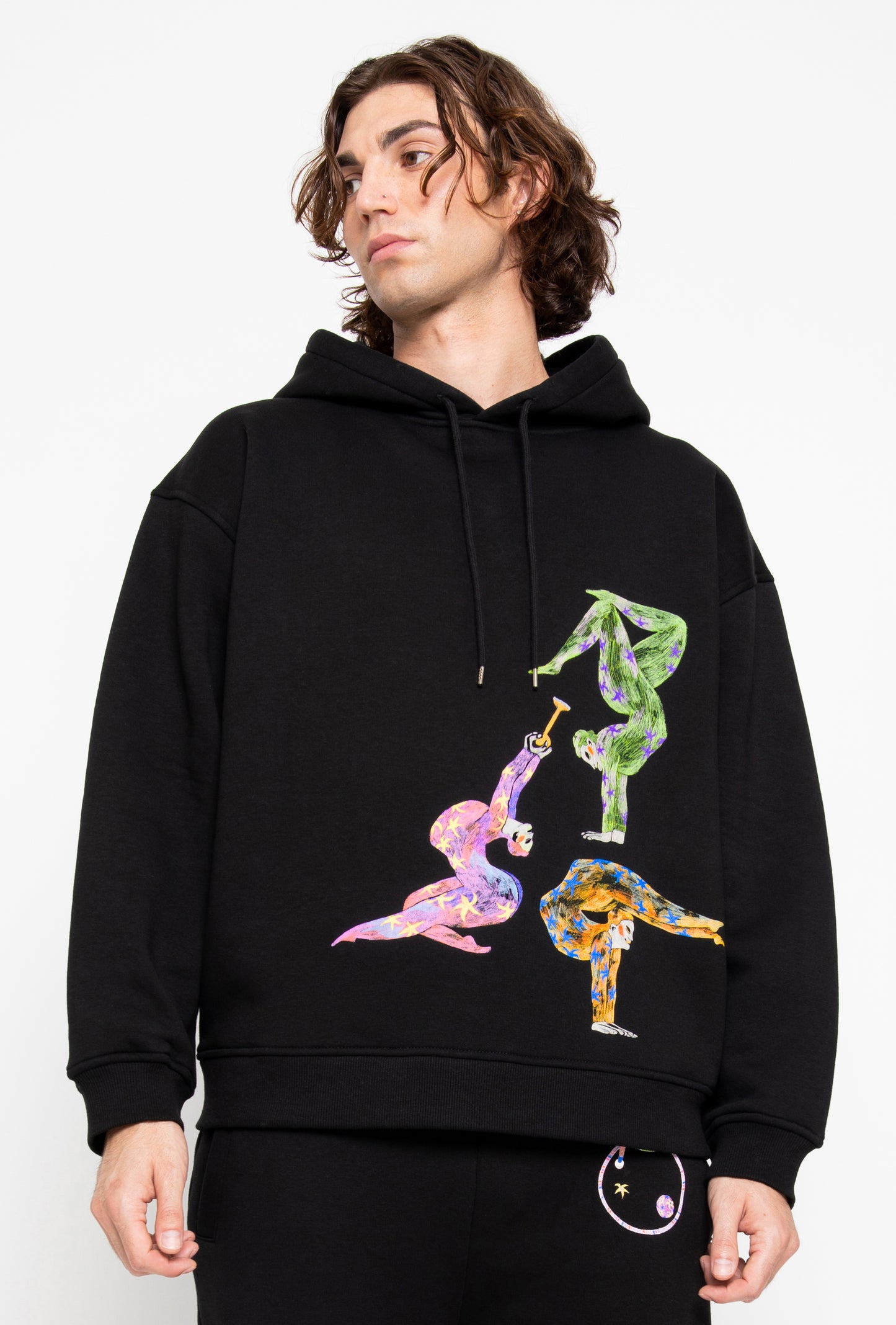 R4R-B-119-2 UNISEX HOODED SWEATSHIRT WITH RELIEF PRINTS
